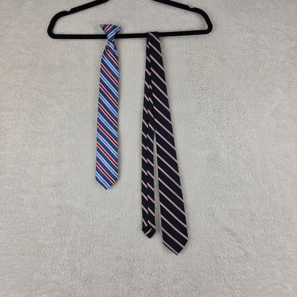 Boys Striped Tie Bundle Navy Pink & Blue Red Clip On Traditional 8-16